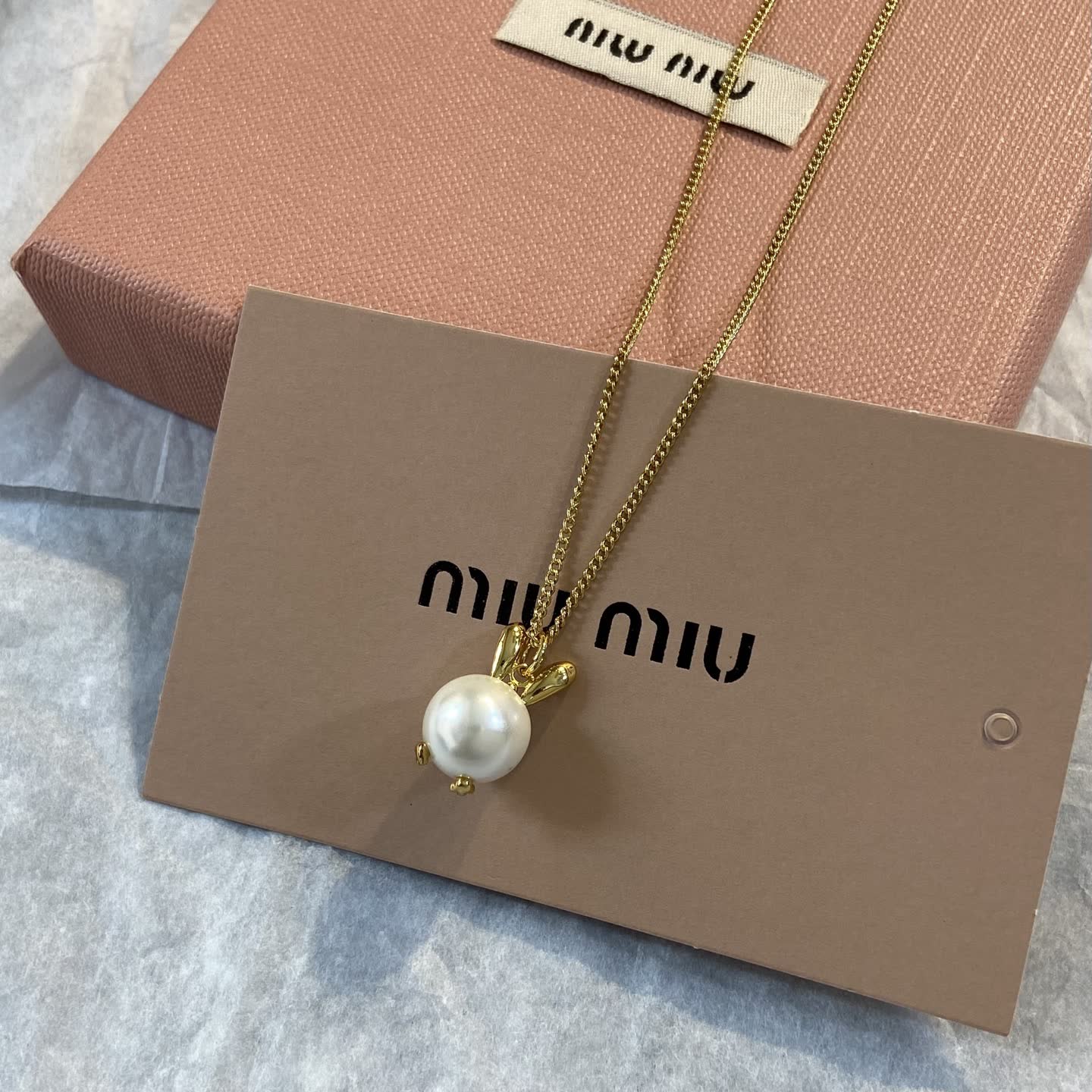 Miu Miu Pearl Bunny Pendant Necklace